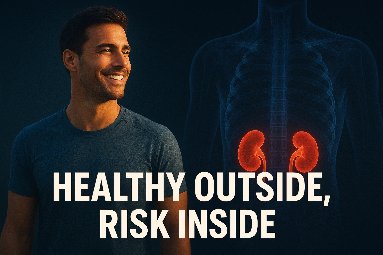 फिट व्यक्ति की X-ray इमेज जिसमें अंदर कमजोर होती किडनी दिखाई गई है