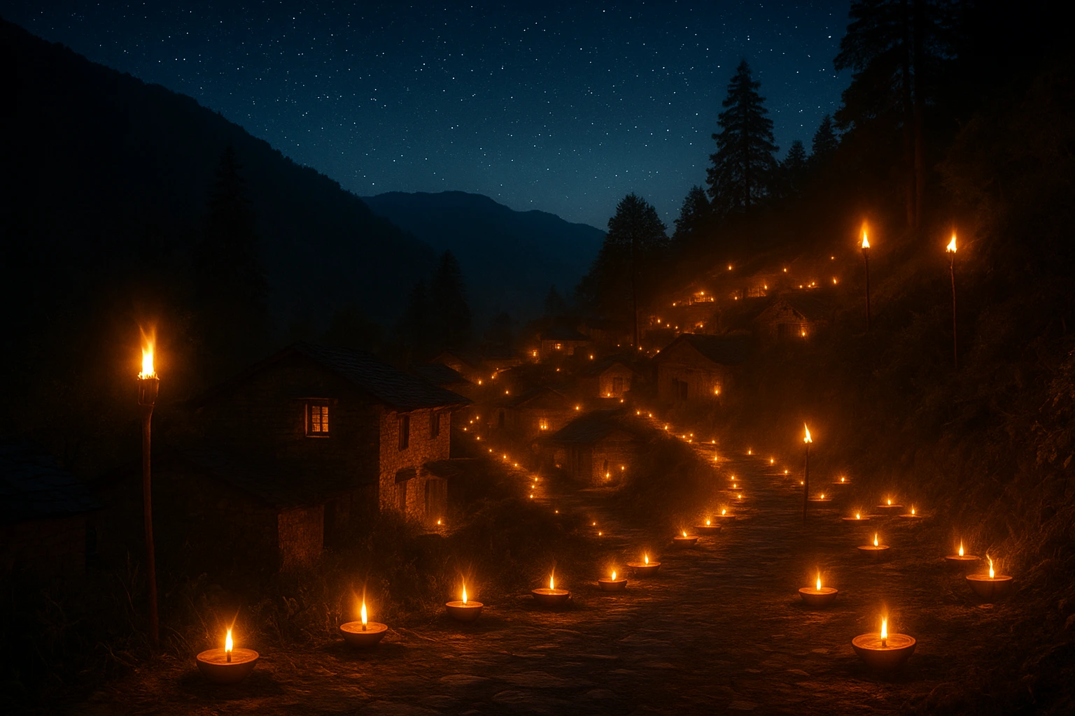 उत्तराखंड में दिवाली के दौरान जलते दीये